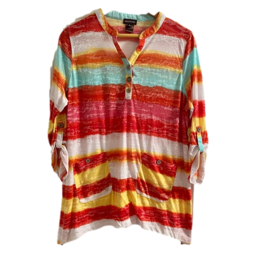 Women’s XL Multiples Brand Bright Colored Striped Shirt